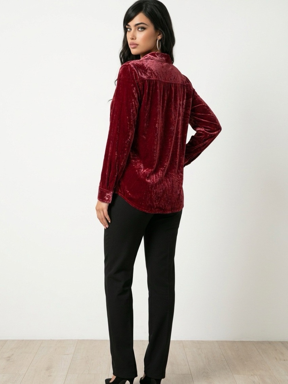 Orvis Velvet Button-Front Blouse in Deep Rose Size Large - Picture 3 of 7
